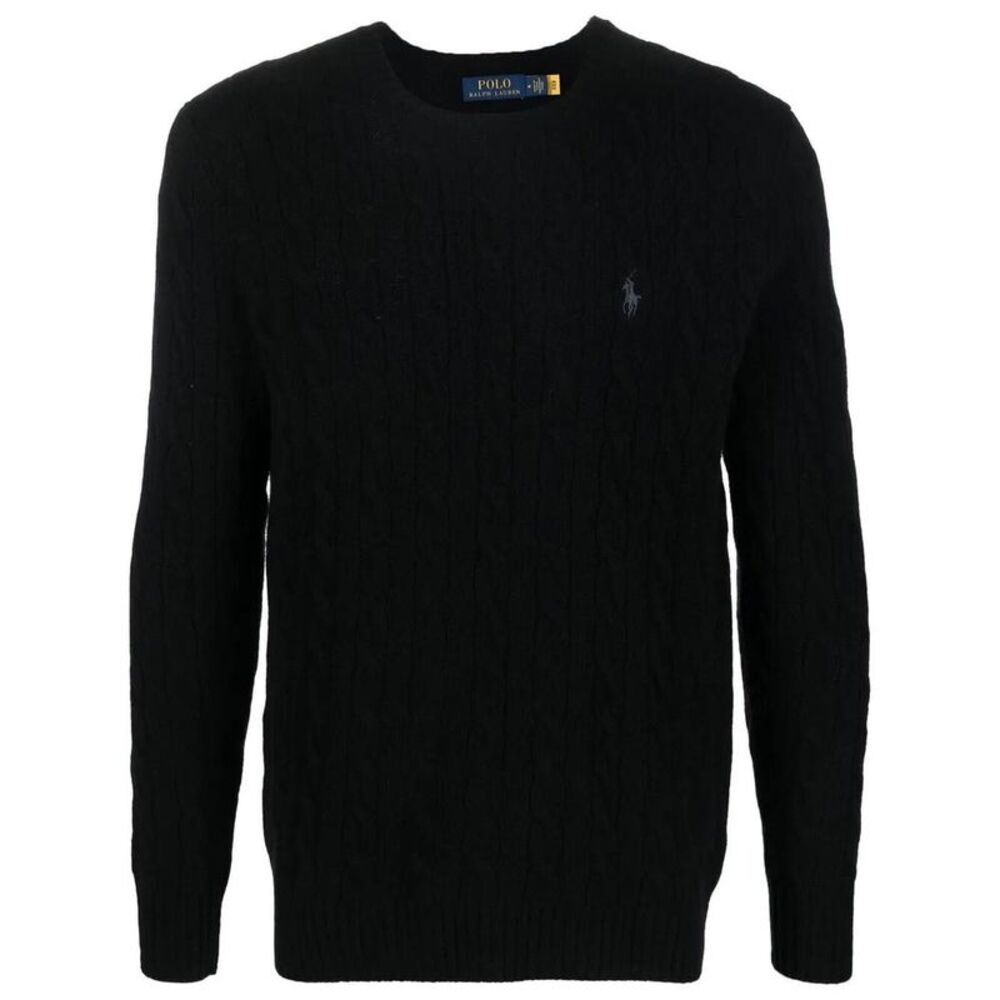 POLO RALPH LAUREN Cable Knit Crewneck Sweater Men BLACK Sweaters & Cardigans